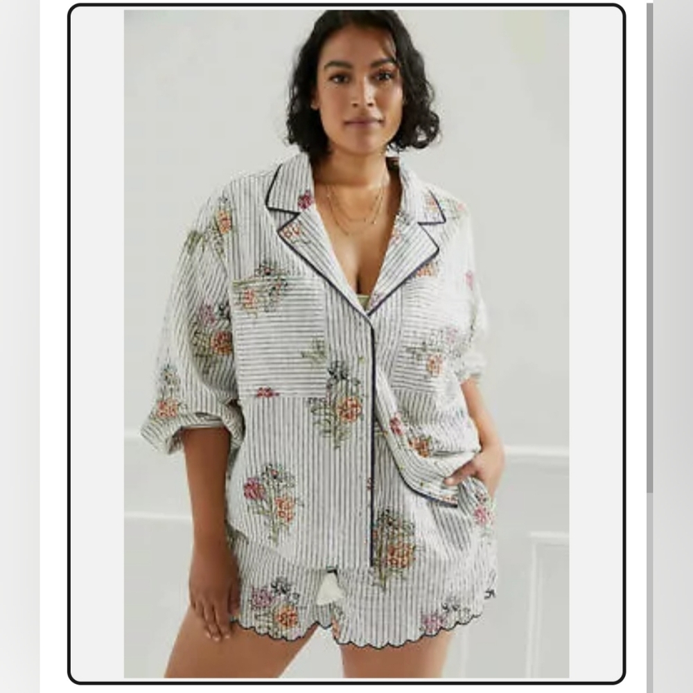 Anthropology Ella Button Front Short Pajamas Size XL